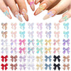 GV152 THR3E STROKES 90 Pcs Silver Bow Nail Charm 3D Alloy Glitter Bows for Nails Long Ribbon Bowknots Cute Halloween Christmas Beach Wedding Prom Engagement Nail Art Decoration for Women Girls Bride (D58)