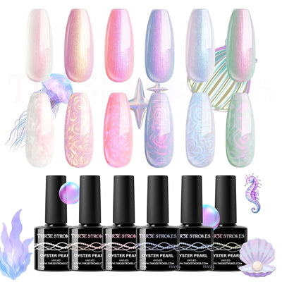 GV147 THR3E STROKES Gel Nail Polish Set- 6 Colors Pearl Gel Polish All Seasons Skin Tones Pink Neutral Brown Gel Polish Kit (Uv/Led Lamp Required) Shades Need At Least 3 Layers, Shine Finish, 7.5 Milliliters (PEARL P85, 15ml)