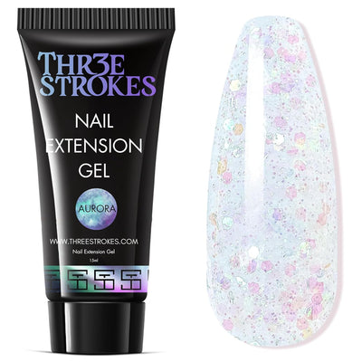 GV89 THR3E STROKES Poly Nail Gel 15ML Gel Builder for Nails, Glitter Clear, Gel Nail Extension,Nail Strengthener Hard Gel Color Gel Multifunctional Long-Lasting and Easy to Use for DIY Salon Quality (AURORA)