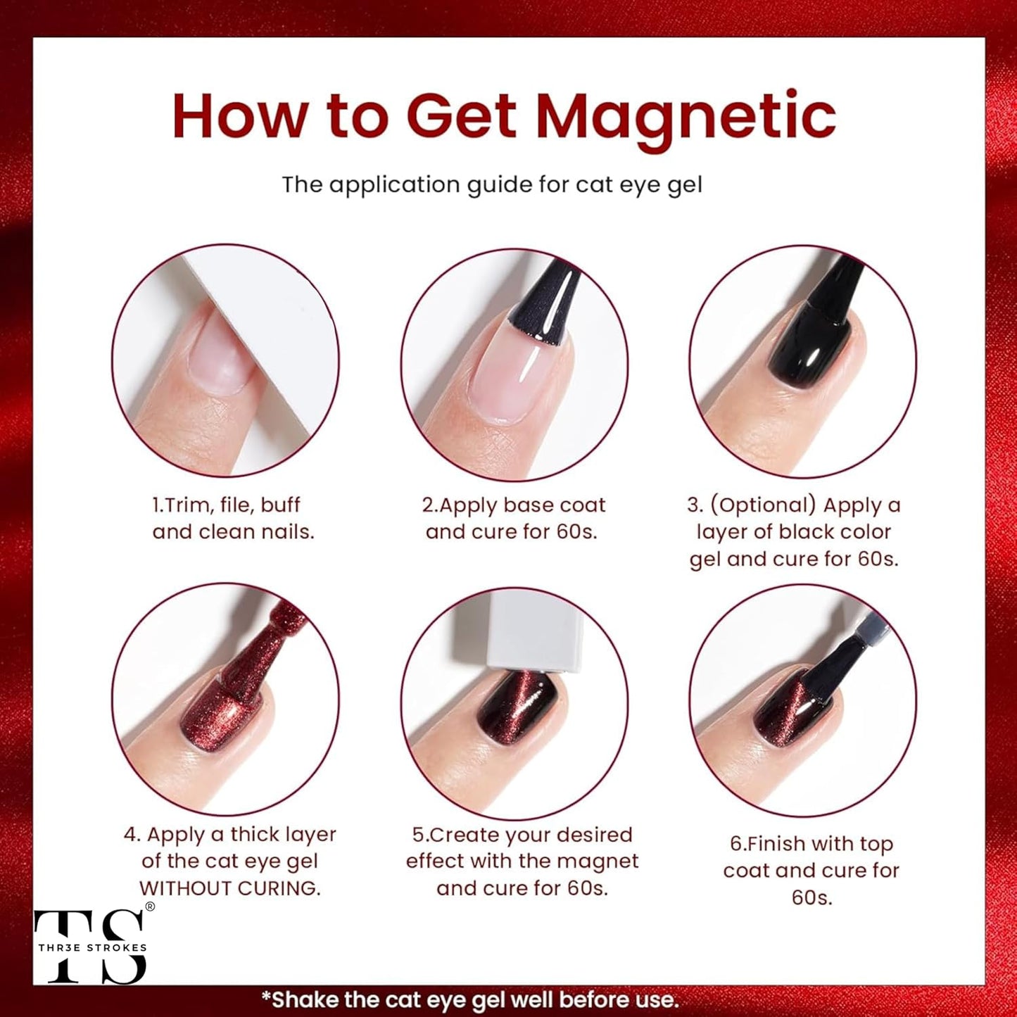 GV38 THR3E STROKES Cat Eye Gel Nail Polish Set 6 Colors, Glitter Red Shiny Brown Burgundy Purple Blue Green Magnetic Effect Sparkle Stunning Nail Gel Polish Gifts for Women, 2024 Limited Colors CLUSTER X