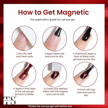 GV38 THR3E STROKES Cat Eye Gel Nail Polish Set 6 Colors, Glitter Red Shiny Brown Burgundy Purple Blue Green Magnetic Effect Sparkle Stunning Nail Gel Polish Gifts for Women, 2024 Limited Colors CLUSTER X