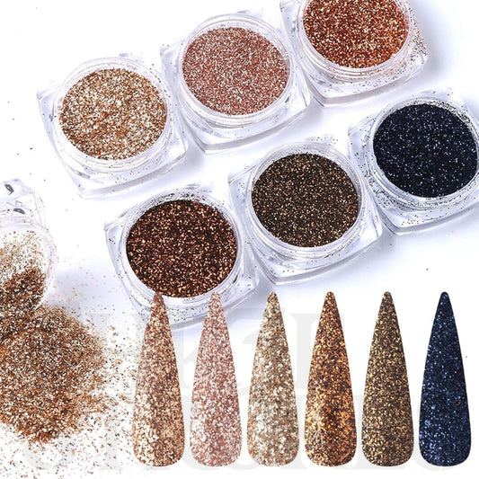 GV165 THR3E STROKES 6 Boxes Holographic Sugar Glitter Nail Art Sequins Kits 3D Metallic Shining Flakes Acrylic Powder Dust for Women Nails Design Manicure Decorations (D44)