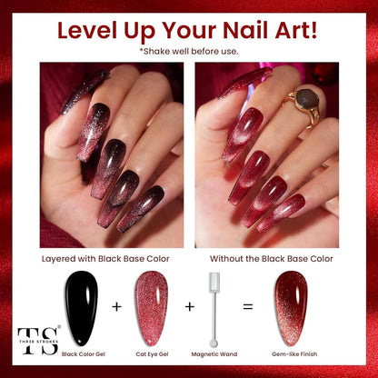 GV38 THR3E STROKES Cat Eye Gel Nail Polish Set 6 Colors, Glitter Red Shiny Brown Burgundy Purple Blue Green Magnetic Effect Sparkle Stunning Nail Gel Polish Gifts for Women, 2024 Limited Colors CLUSTER X