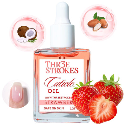 GV76 THR3E STROKES Naturale Revitalizing Cuticle Oil - Hydrating Oil For Repaired Cuticles Overnight - Remedy For Damaged Skin And Thin Nails - Paraben/Cruelty-Free Formula 15ML (STRAWBERRY)