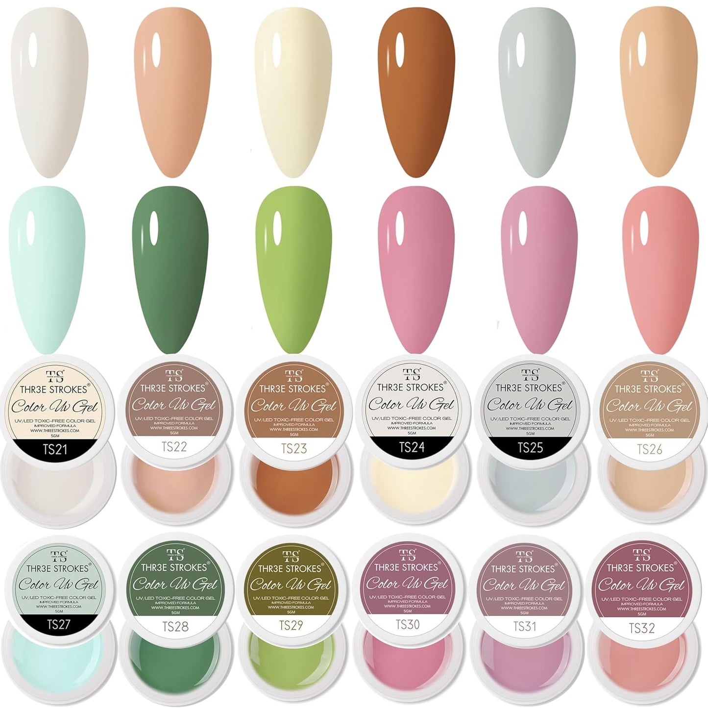 GV64 THR3E STROKES Gel Polish For Nail Art Set Of 6 long-lasting stay Gel Nail Polish Combo Set UV Lamp Dry 5ML (DINO 21-32)