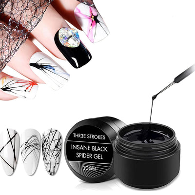 GV112 THR3E STROKES Black Spider Gel Polish Kit Nail Spider Gel Paint For Nail Art Polish Thin Brush Spider Nail Gel Art Paint For Nails Uv Led Nail Polish Drawing Painting Black White Gel Nail Polish Kit (BLACK)