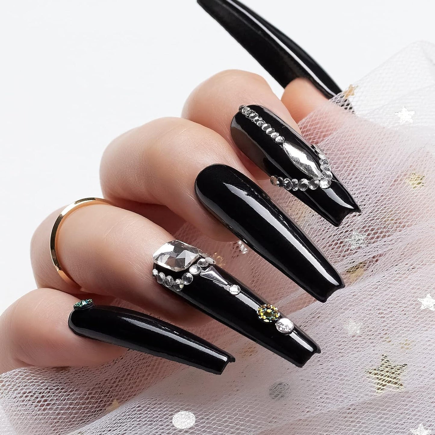 GV49 THR3E STROKES Nail Rhinestone Glue Gel, Upgrade Gel Nail Glue with Brush & Pen Tip Super Strong Adhesive Precise for Nail Charms Crystals Rhinestones Beads Flower 3D Decorations 8ml(uv required)2in1