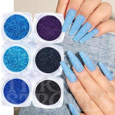 GV157 THR3E STROKES Holographic Nail Glitter Charm 6 Jars, Colorful Blue, Black, Purple Nail Art Powder Craft Sequins Dust Laser Superfine Cosmetic Powder Nail Pigment for Woman Nails Decoration Holographic Manicure Tips (D53)