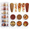 GV161 THR3E STROKES Golden Fall Nail Art Glitters Maple Leaf Nail Sequins,6 Jars of 3D Autumn Leaves Nail Glitter Flakes Decoration, Maple Leaves Nail Decals Designs for Women Manicure DIY (D48)
