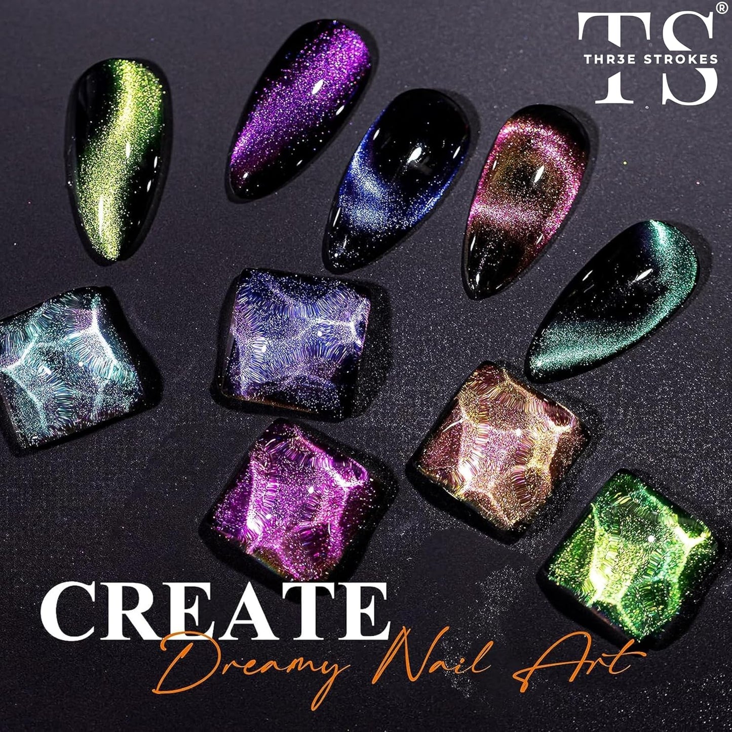 GV41 THR3E STROKES 9D Cat Eye Gel Nail Polish Set, Magnetic Gel Polish 7.5 ml 6 Colors with , Chameleon Galaxy Shiny Magic Effect Cateye Nail Gel Soak off Nail Art Gift for Women COMET 69