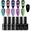 GV41 THR3E STROKES 9D Cat Eye Gel Nail Polish Set, Magnetic Gel Polish 7.5 ml 6 Colors with , Chameleon Galaxy Shiny Magic Effect Cateye Nail Gel Soak off Nail Art Gift for Women COMET 69