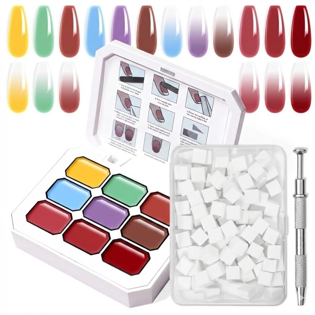 GV903 THR3E STROKES Ombre Gel Nail Polish with Nail Art Sponges for Pat Gel Ombre Color Palette Blush Effect Pat Painting Gradient Blooming Gels 9colors for Ombre Nails Multistyle French Manicure DIY