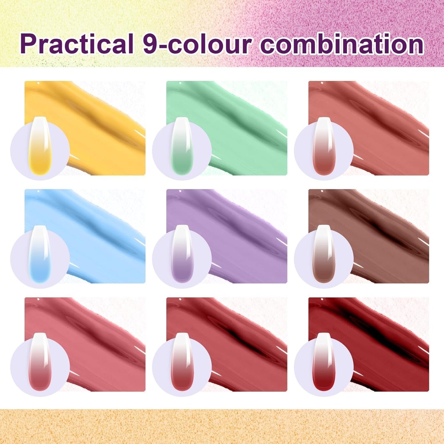 GV903 THR3E STROKES Ombre Gel Nail Polish with Nail Art Sponges for Pat Gel Ombre Color Palette Blush Effect Pat Painting Gradient Blooming Gels 9colors for Ombre Nails Multistyle French Manicure DIY
