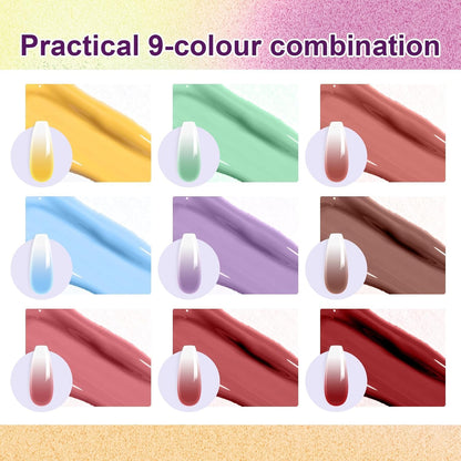 GV903 THR3E STROKES Ombre Gel Nail Polish with Nail Art Sponges for Pat Gel Ombre Color Palette Blush Effect Pat Painting Gradient Blooming Gels 9colors for Ombre Nails Multistyle French Manicure DIY