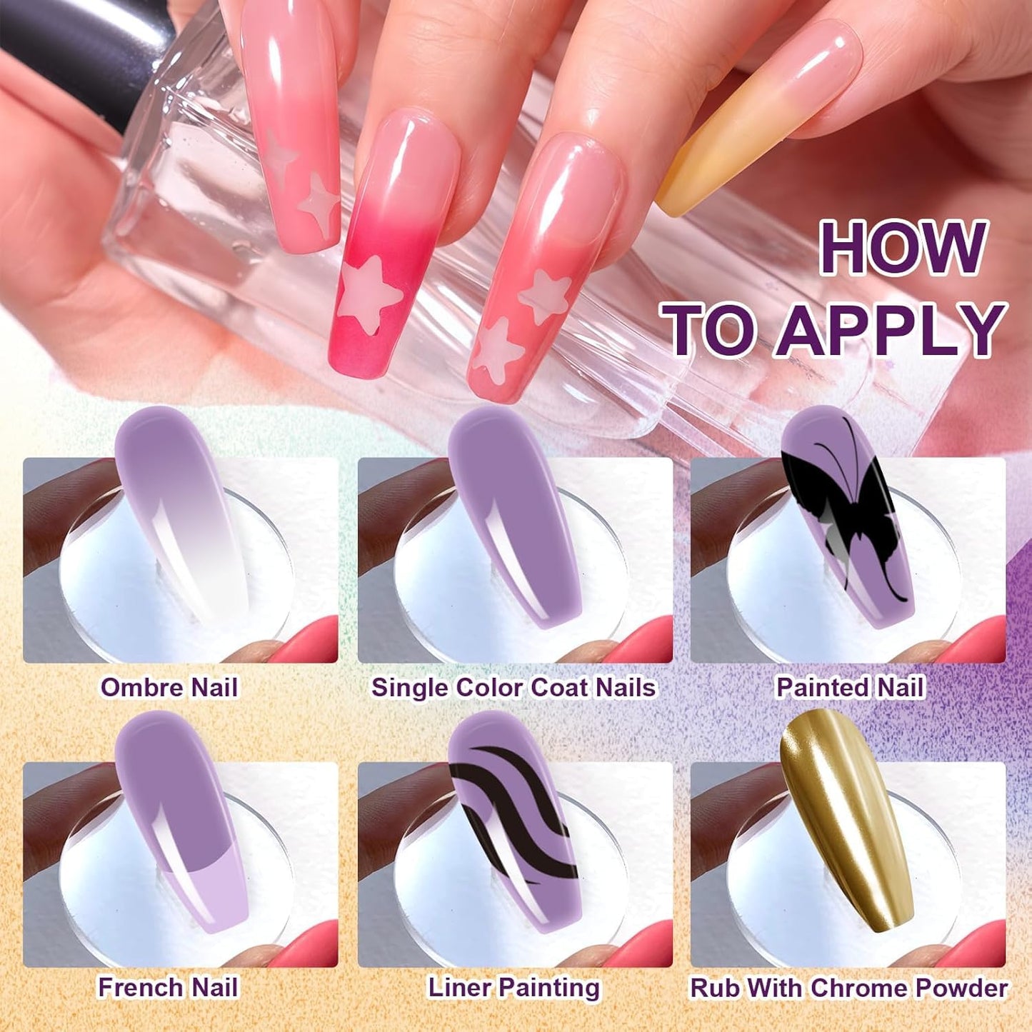 GV903 THR3E STROKES Ombre Gel Nail Polish with Nail Art Sponges for Pat Gel Ombre Color Palette Blush Effect Pat Painting Gradient Blooming Gels 9colors for Ombre Nails Multistyle French Manicure DIY