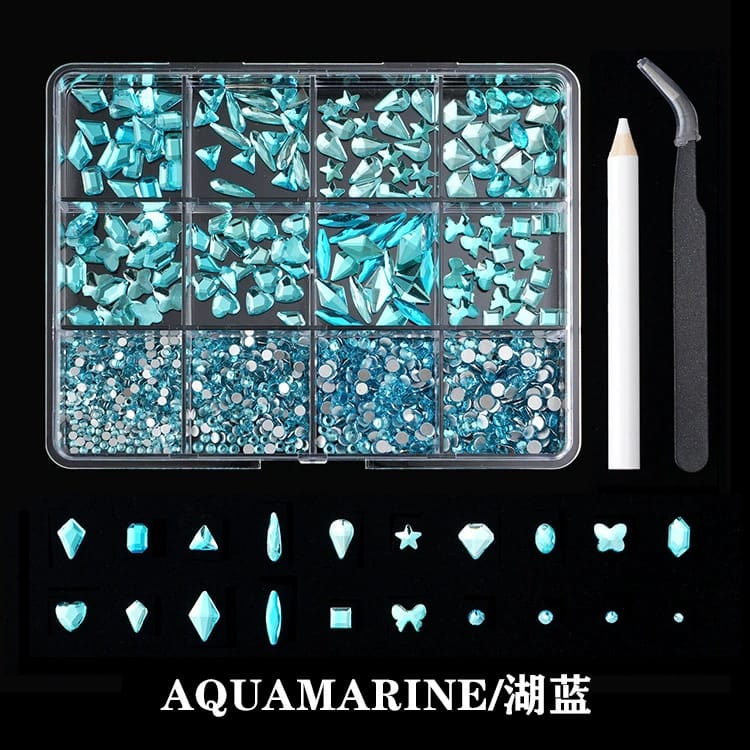 GV634 Nail Art Rhinestone Set – 3D Crystal Gems Kit with Picker Tool