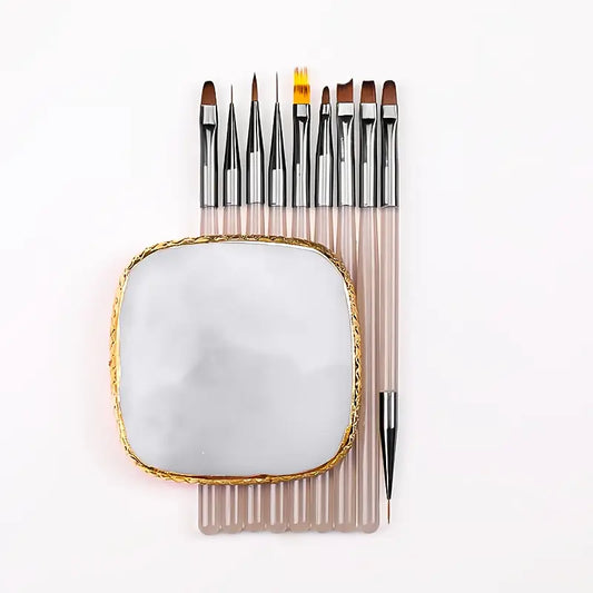 GV762 10pcs Nail Art Tool Set – Japanese Marble Resin Mixing Palette, Nail Brush Holder & Manicure Accessorie