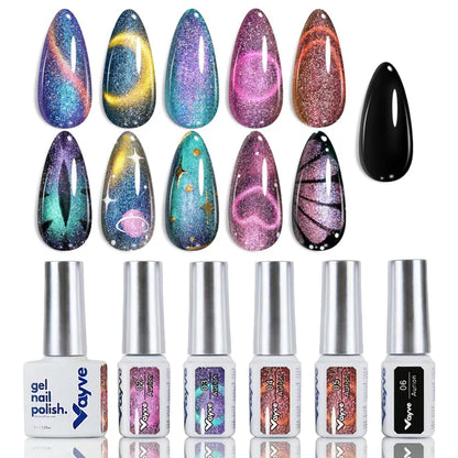 GV968 Vayve Aurion Cat Eye Gel Polish Set – Dual-Gleam Magnetic Effect, 6 Shades