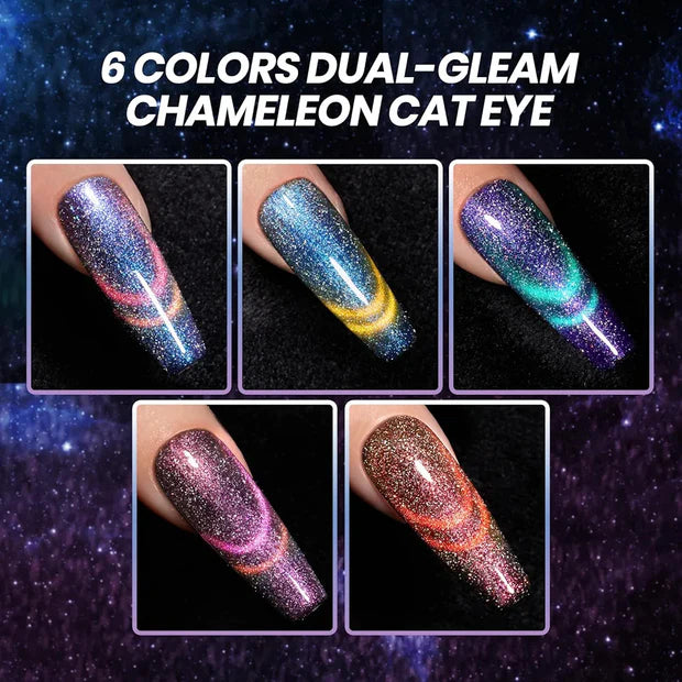 GV968 Vayve Aurion Cat Eye Gel Polish Set – Dual-Gleam Magnetic Effect, 6 Shades