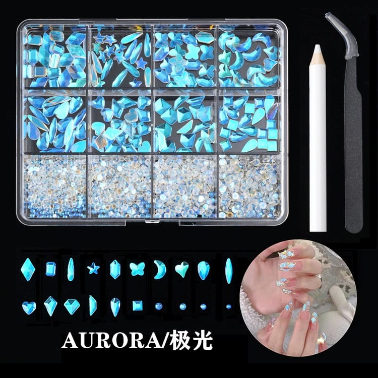GV634 Nail Art Rhinestone Set – 3D Crystal Gems Kit with Picker Tool