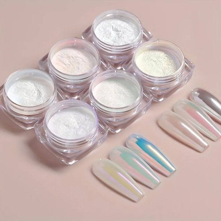 GV589 6 Colors Aurora Chrome Nail Powder Set – Holographic Pearl Pigment for Mirror & Iridescent Nail Art