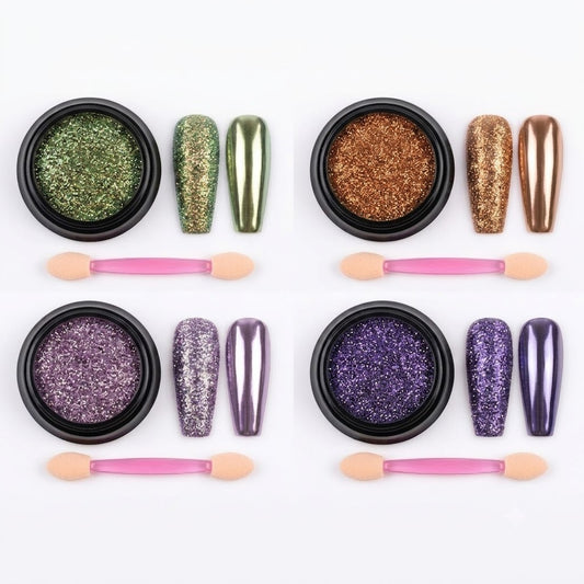 GV854 Transparent Chameleon Aurora Nail Powder – Glitter Chrome Pigment Set of 4