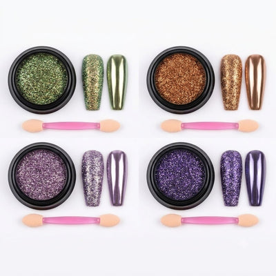 GV854 Transparent Chameleon Aurora Nail Powder – Glitter Chrome Pigment Set of 4