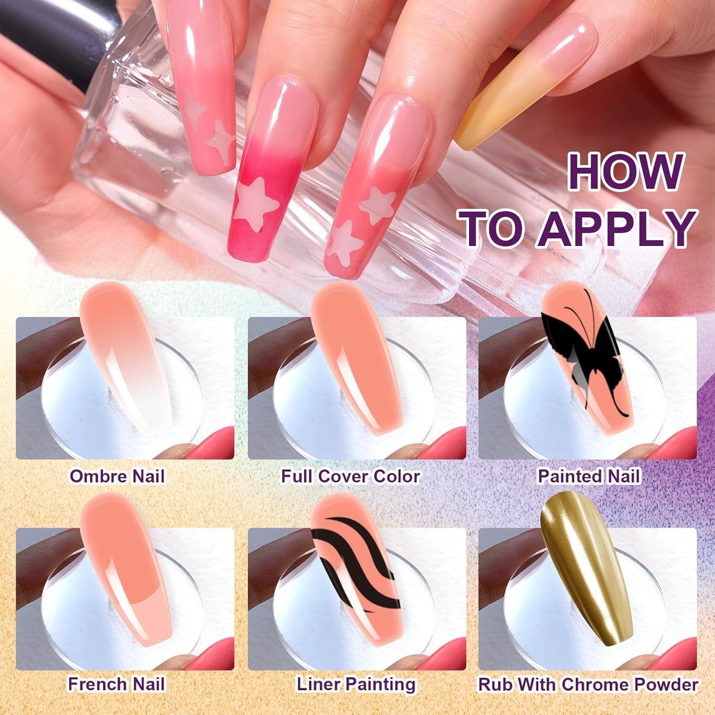 GV903 THR3E STROKES Ombre Gel Nail Polish with Nail Art Sponges for Pat Gel Ombre Color Palette Blush Effect Pat Painting Gradient Blooming Gels 9colors for Ombre Nails Multistyle French Manicure DIY