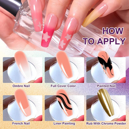 GV903 THR3E STROKES Ombre Gel Nail Polish with Nail Art Sponges for Pat Gel Ombre Color Palette Blush Effect Pat Painting Gradient Blooming Gels 9colors for Ombre Nails Multistyle French Manicure DIY
