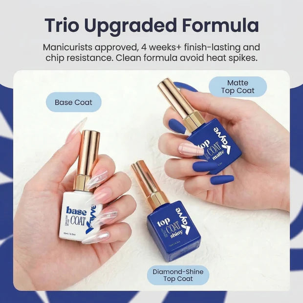 GV964 Vayve Base, Glossy & Matte Top Coat Combo 15ml | Complete Gel Nail System UV/LED