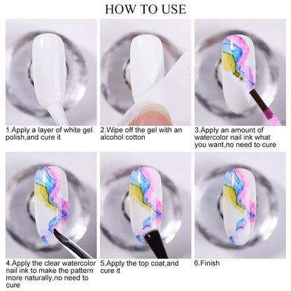 GV938 THR3E STROKES Professional Blooming Nail Ink for Marble Effect - Watercolor Blossom Polish for Nail Art | Magic Spread Fluid Pigment for UV Gel Nails | Smokey Gradient DIY Manicure (1 Bottle, 7.5ml)
