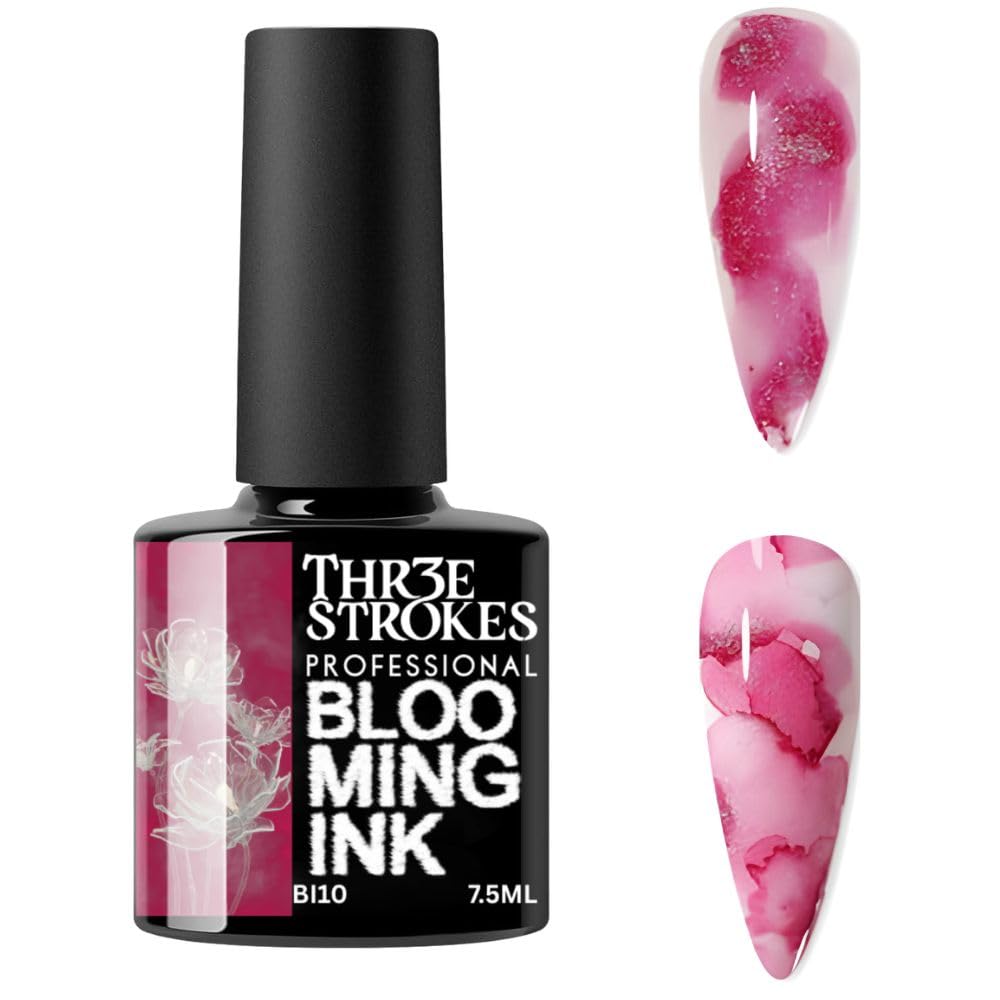 GV938 THR3E STROKES Professional Blooming Nail Ink for Marble Effect - Watercolor Blossom Polish for Nail Art | Magic Spread Fluid Pigment for UV Gel Nails | Smokey Gradient DIY Manicure (1 Bottle, 7.5ml)