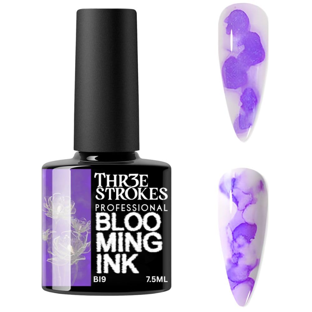 GV938 THR3E STROKES Professional Blooming Nail Ink for Marble Effect - Watercolor Blossom Polish for Nail Art | Magic Spread Fluid Pigment for UV Gel Nails | Smokey Gradient DIY Manicure (1 Bottle, 7.5ml)