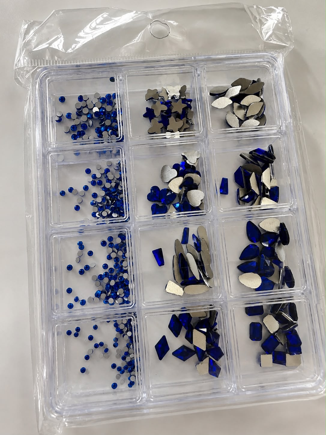 GV1140 Royal Blue Assorted Nail Art Rhinestones & Crystal Charms – 12-Compartment Set