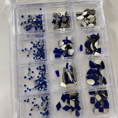 GV1140 Royal Blue Assorted Nail Art Rhinestones & Crystal Charms – 12-Compartment Set