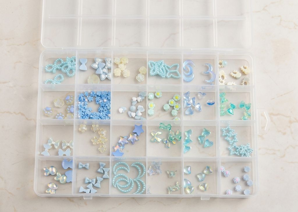 GV1101 THR3E STROKES Blue Kawaii 3D Nail Charms Set – Mixed Bows, Hearts, Pearls, Stars, Flowers & Butterfly Nail Art Decorations