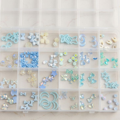 GV1101 THR3E STROKES Blue Kawaii 3D Nail Charms Set – Mixed Bows, Hearts, Pearls, Stars, Flowers & Butterfly Nail Art Decorations