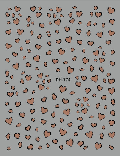 GV599 DH-774 Leopard Heart Nail Art Stickers Animal Print Self-Adhesive Decals