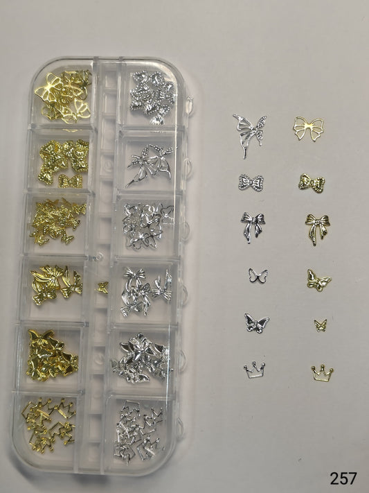 GV636 Gold & Silver Nail Charms Set – Butterfly, Bow & Crown Designs (257)