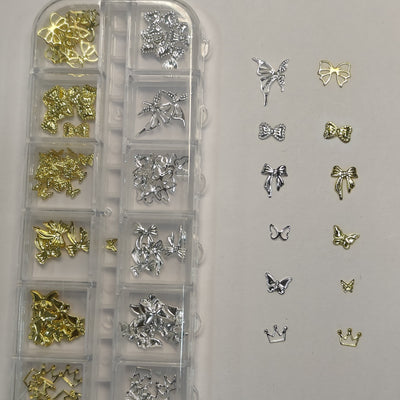 GV636 Gold & Silver Nail Charms Set – Butterfly, Bow & Crown Designs (257)
