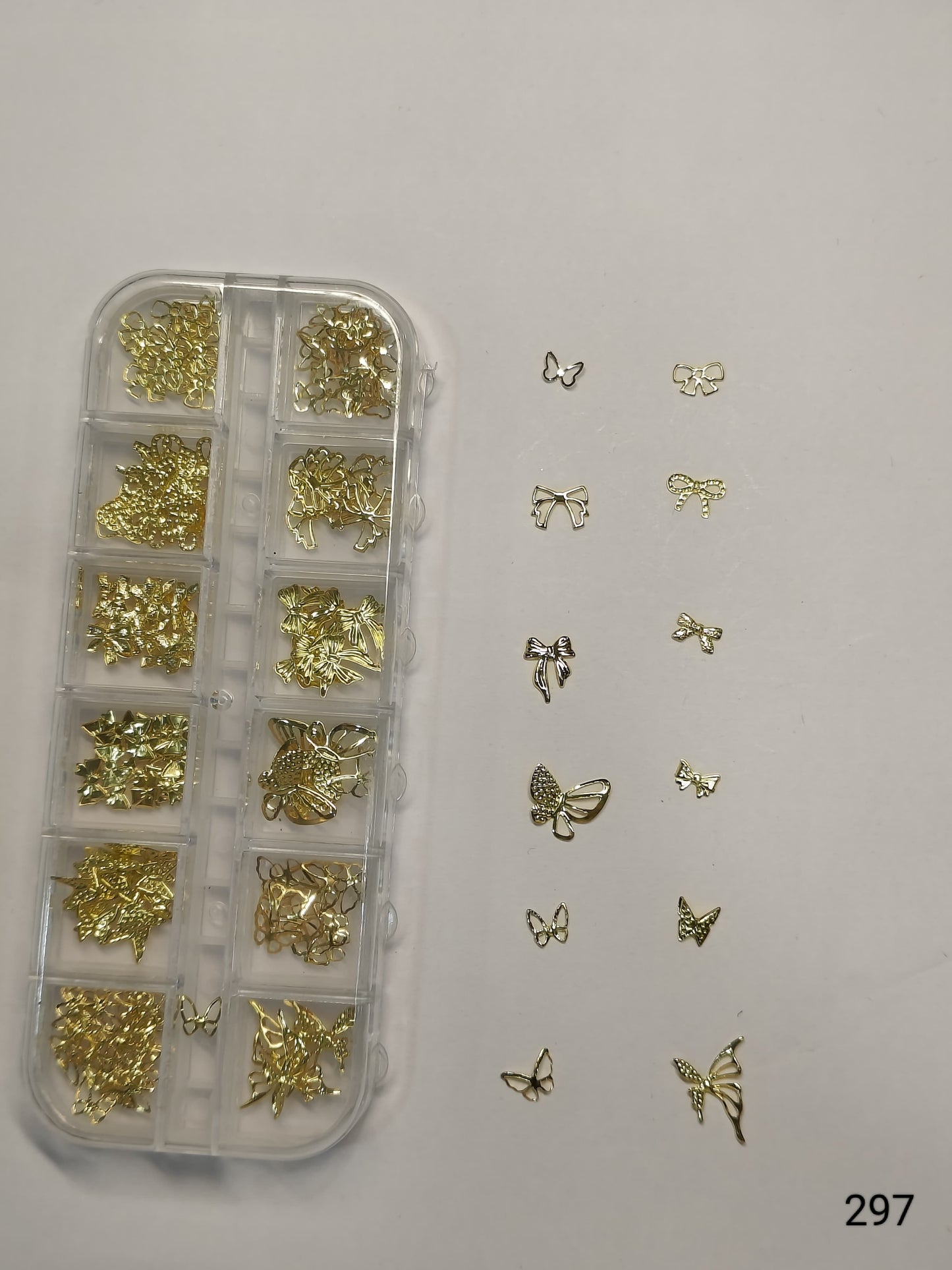 GV638 Gold Nail Charms Set – Butterfly & Bow Nail Art Decorations (297)