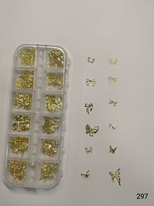 GV638 Gold Nail Charms Set – Butterfly & Bow Nail Art Decorations (297)