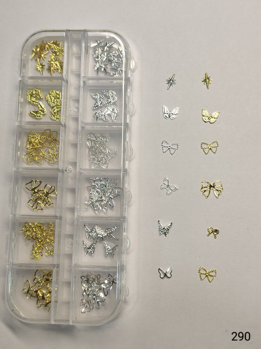 GV639 Gold & Silver Nail Charms Set – Stars, Bows & Butterflies (290)