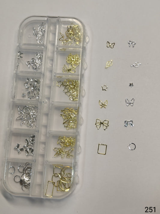 GV660 Butterfly & Bow Nail Art Charms Kit – Gold & Silver Mix (Set 251)