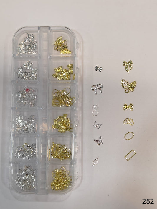 GV648 Silver & Gold Nail Charms Set – Bows, Butterflies, Bunny Ears & Frames (252)
