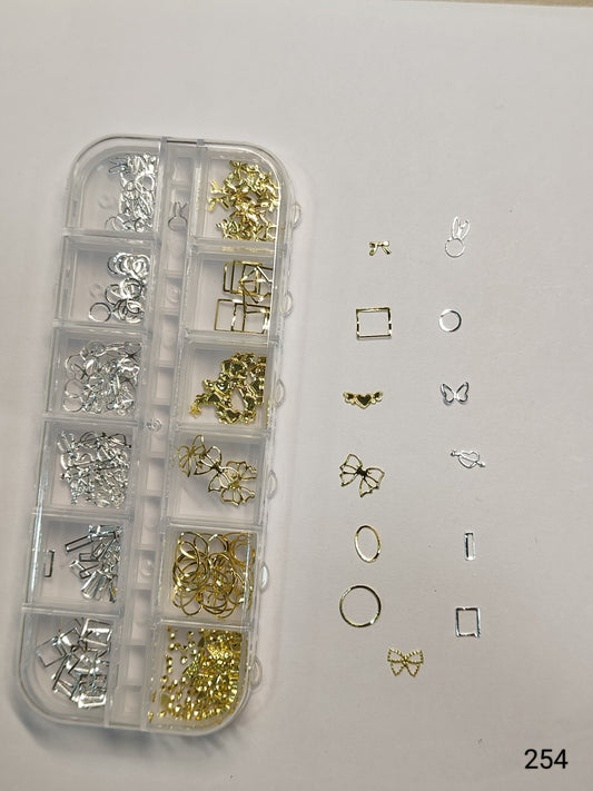 GV657 3D Metallic Nail Art Decorations – Geometric & Bow Shapes Box (254)