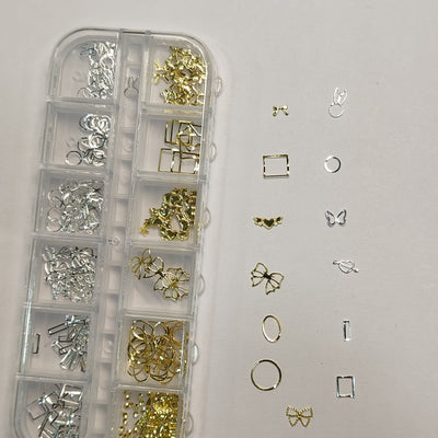 GV657 3D Metallic Nail Art Decorations – Geometric & Bow Shapes Box (254)
