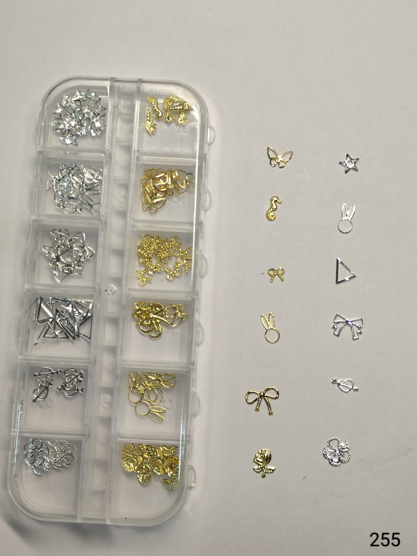 GV640 Gold & Silver Nail Charms Set – Seahorse, Bunny, Rose & Bow Designs (255)