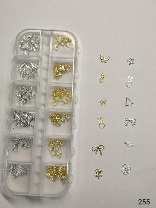 GV640 Gold & Silver Nail Charms Set – Seahorse, Bunny, Rose & Bow Designs (255)