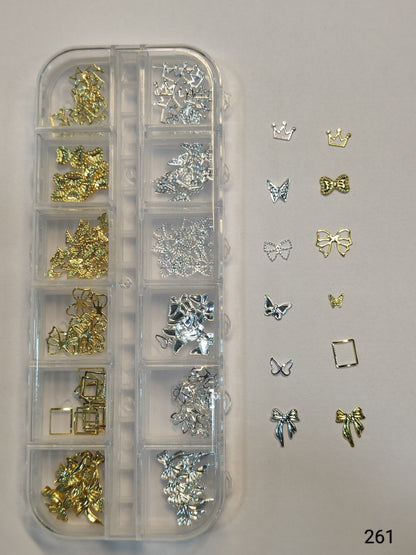 GV656 3D Metallic Nail Art Decorations – Bows, Crowns & Butterflies Box (261)